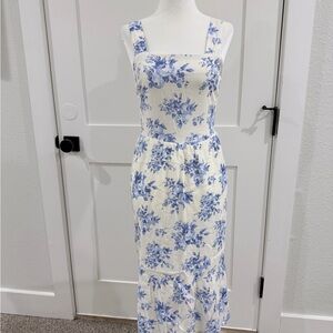 White Sun Dress with Blue Floral Print
